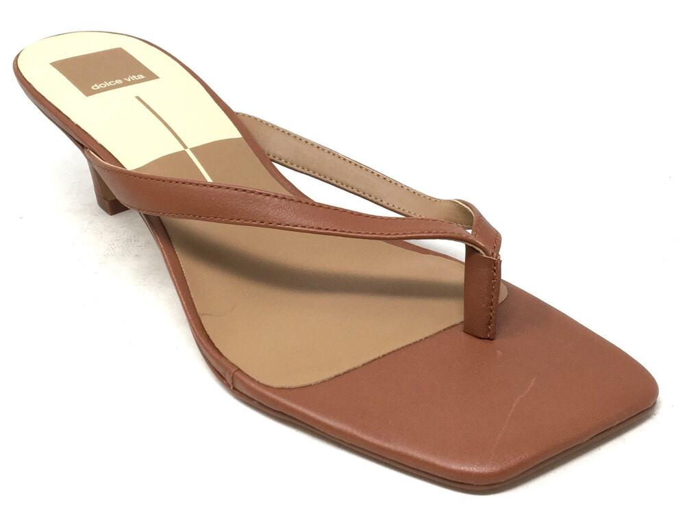 Dolce Vita Ramia Women's Sz 10 Cognac Leather Strappy Thong Heel Dress Sandals